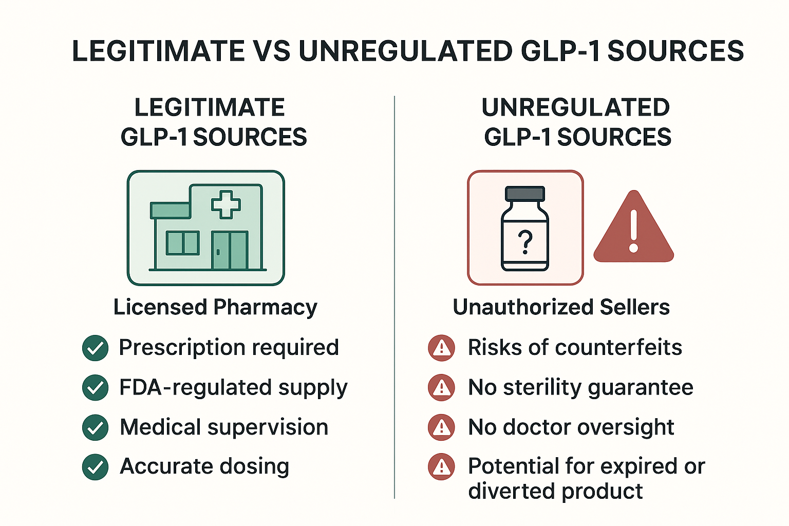 Comparison of risks between legitimate and unregulated GLP-1 medication sources